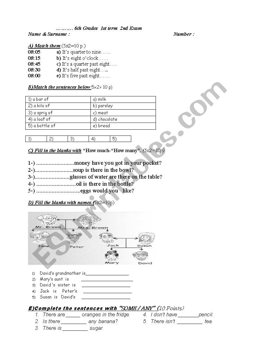 2nd EXAM FOR 6th GRADES worksheet