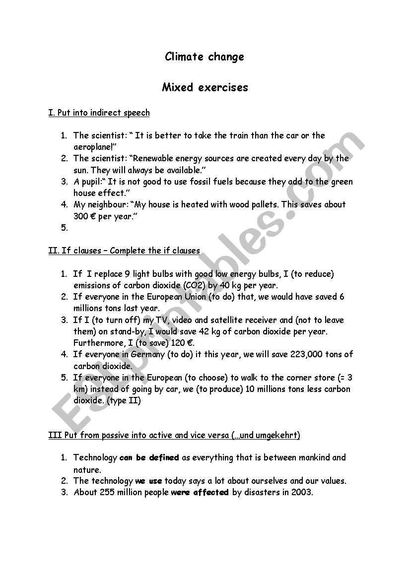 Climate change -  exercises worksheet