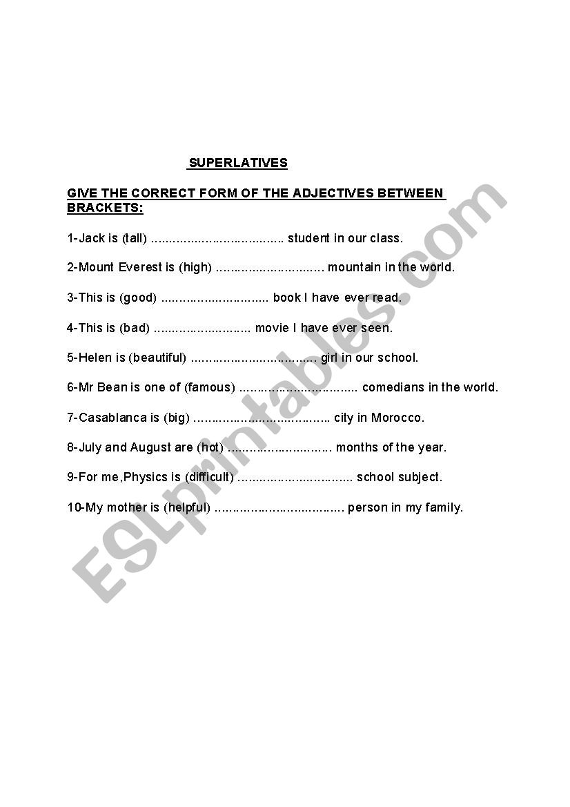 Superlatives worksheet
