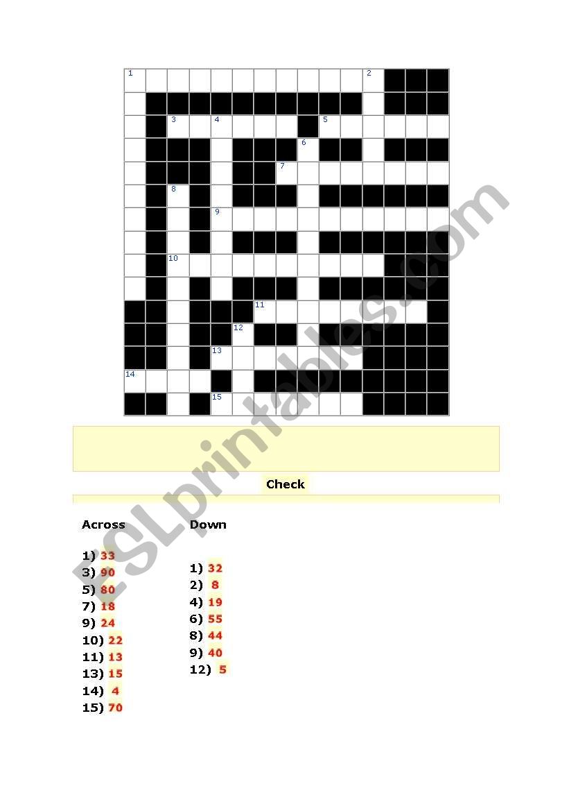 Crossnumber worksheet