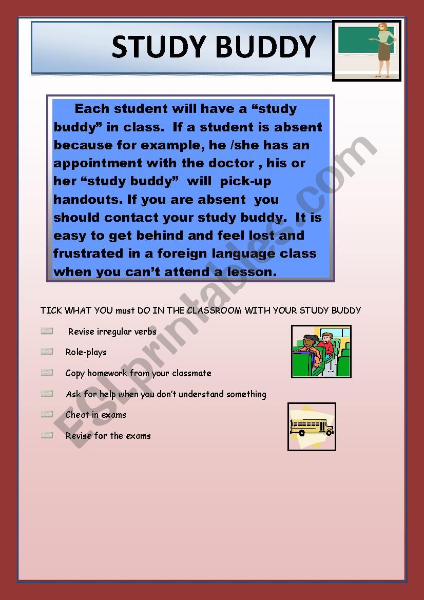 study buddy worksheet