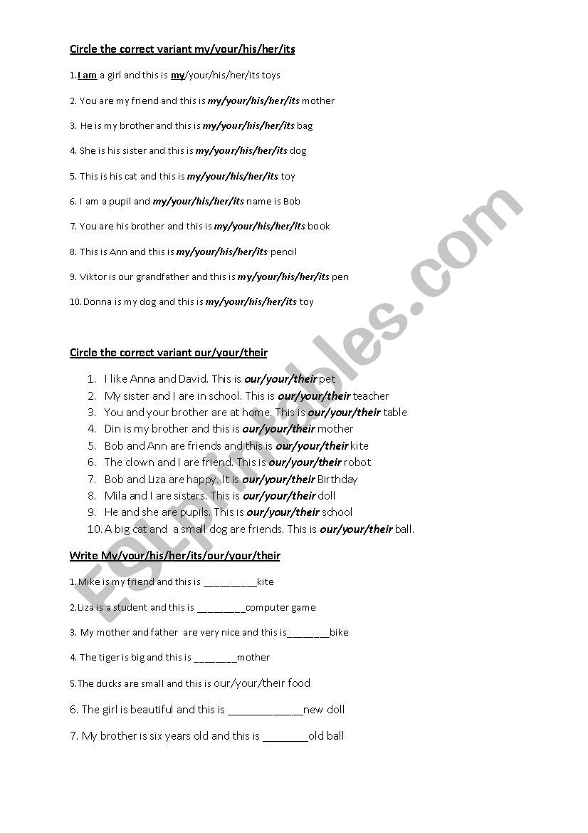 pronouns worksheet