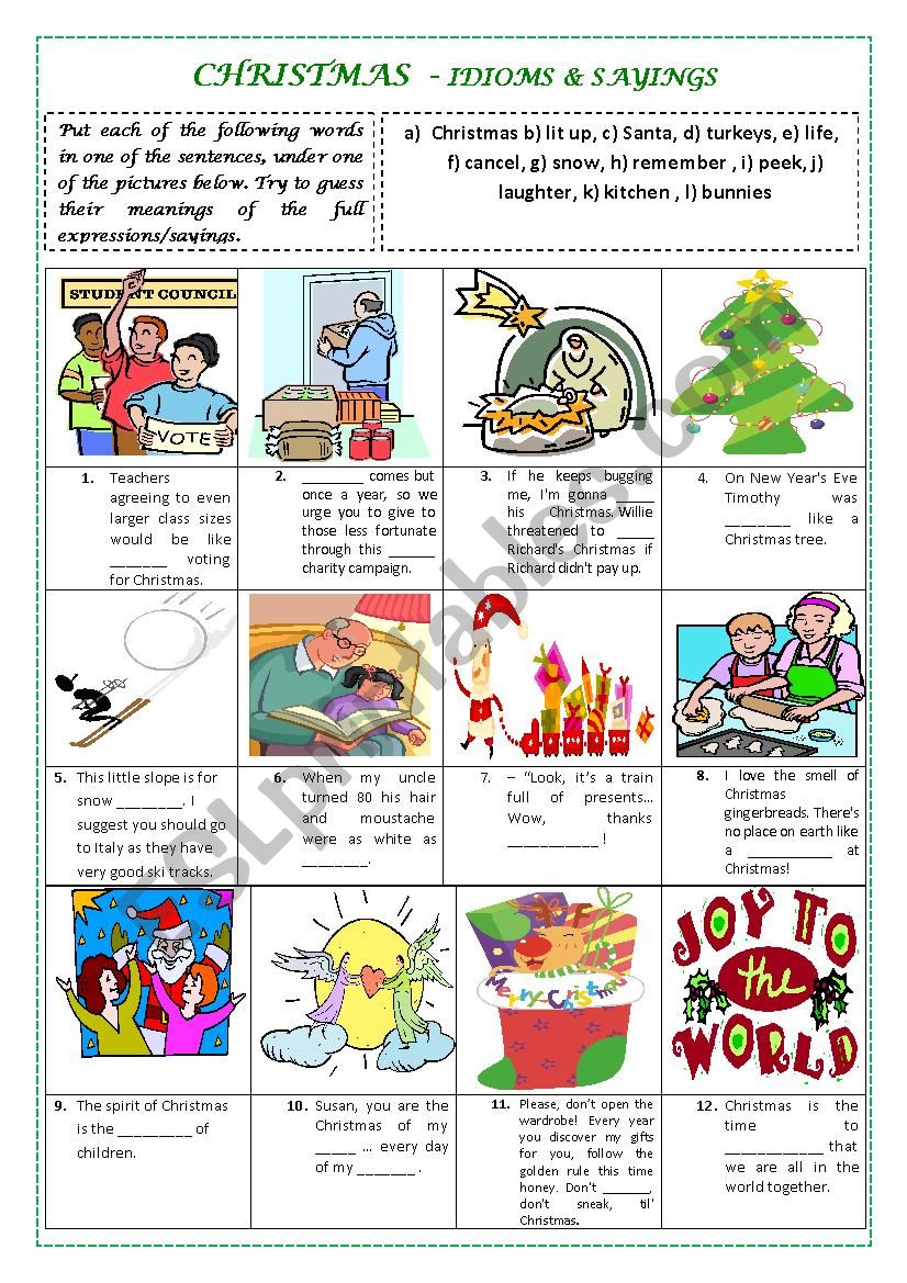 CHRISTMAS  - IDIOMS & SAYINGS (with key and explanations)