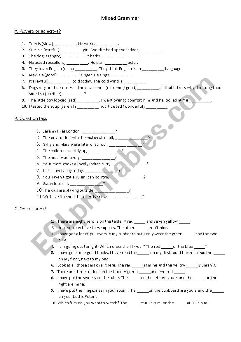 Mixed Grammar worksheet