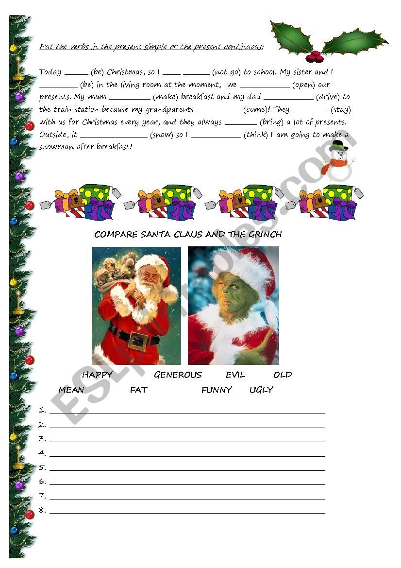 Christmas comparisons and present tense review