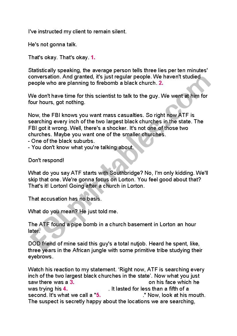 Lie to me - tv series 1x01 worksheet