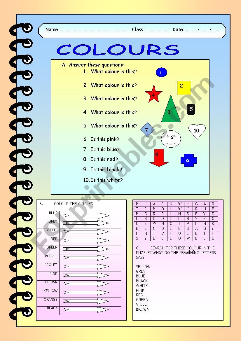 colours worksheet