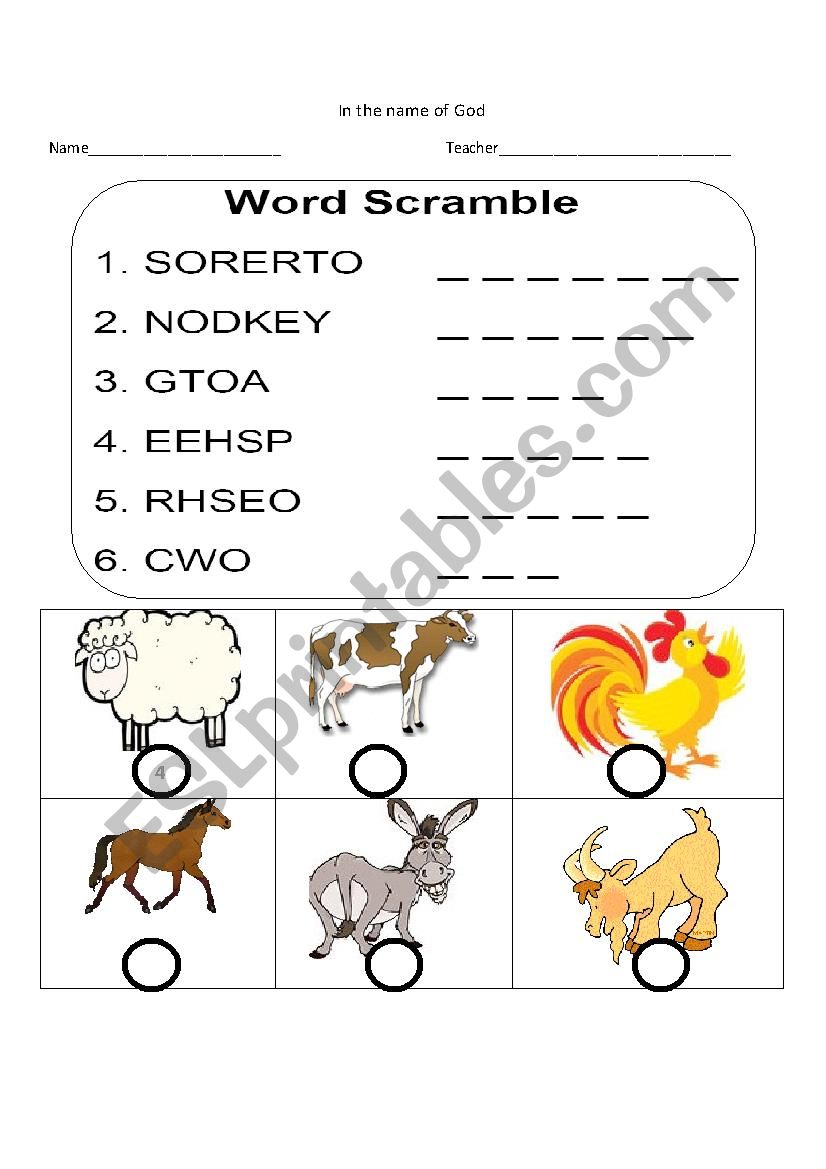 farm animals worksheet