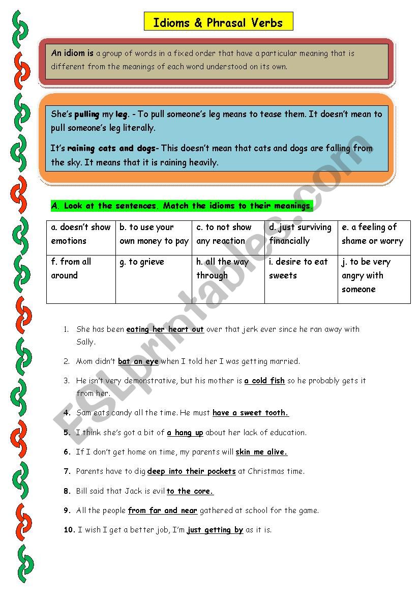 Idioms and Phrasal Verbs worksheet