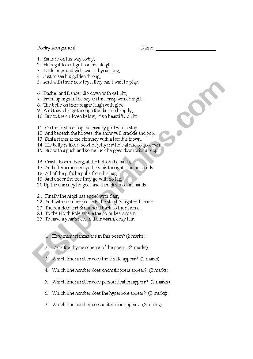 Poetry Assignment worksheet