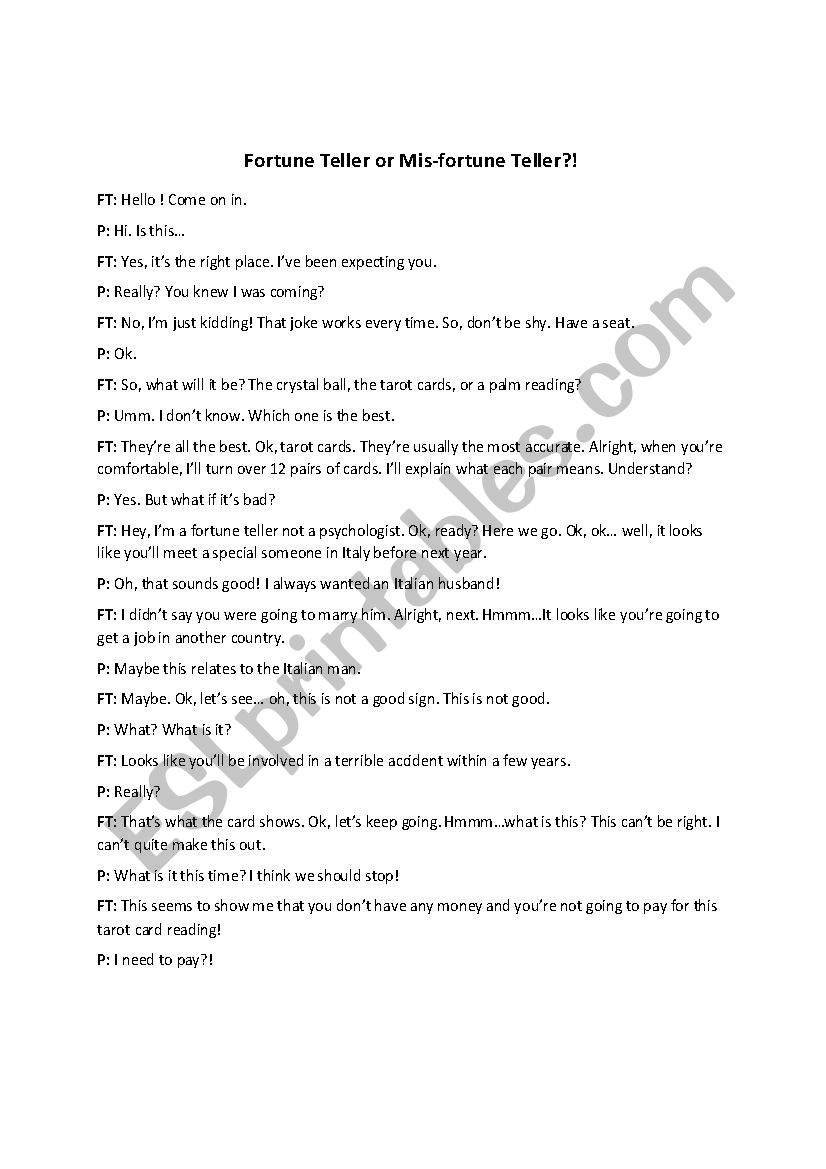 Fortune teller dialogue worksheet