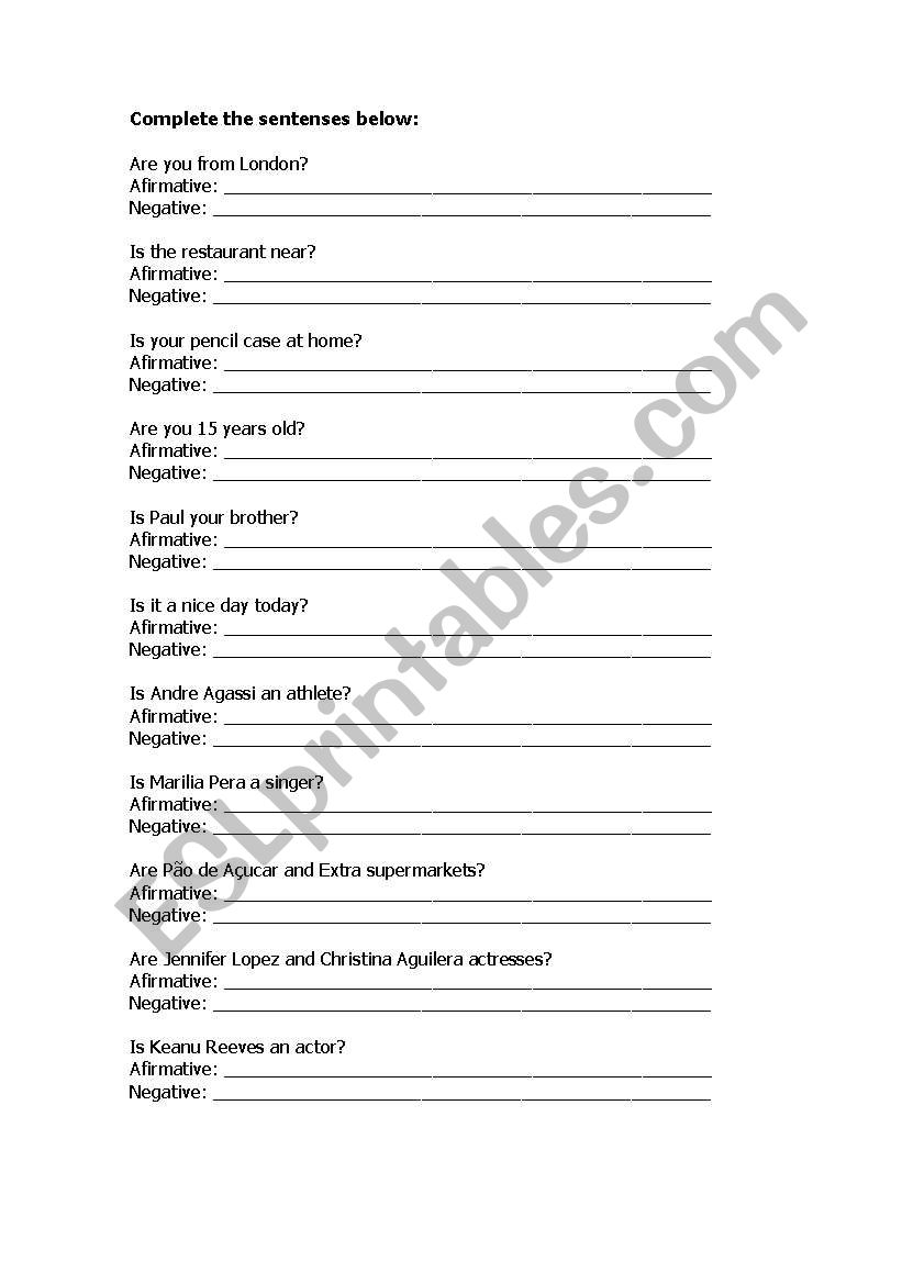 Verb to be worksheet