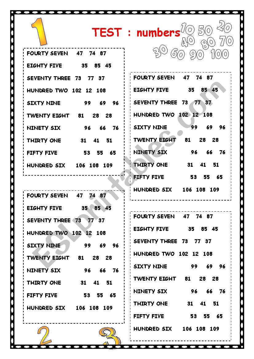 Numbers worksheet