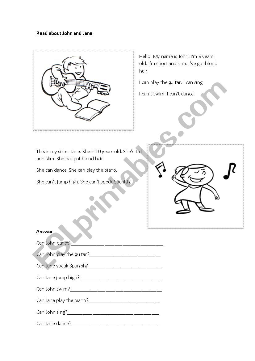 Jon and Jane Can worksheet