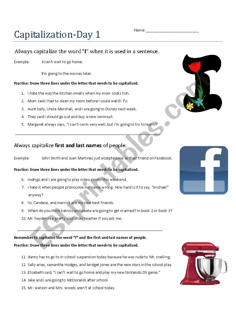 Capitalization Rules and Practice - ESL worksheet by mlbeckha Intended For In School Suspension Worksheet