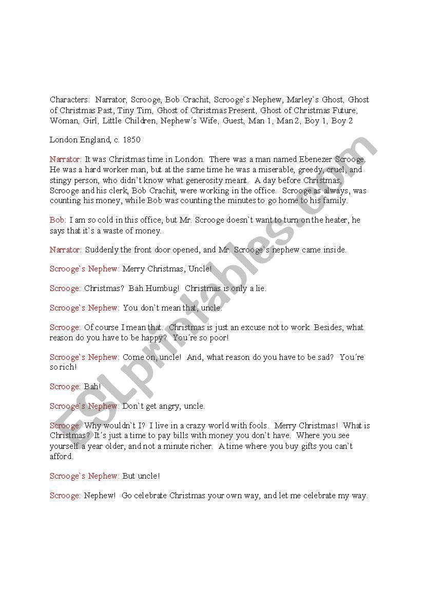 Scrooge Play worksheet