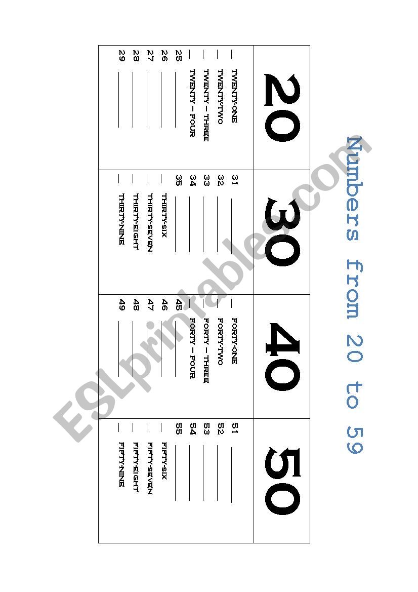 Numbers 20 - 59 worksheet