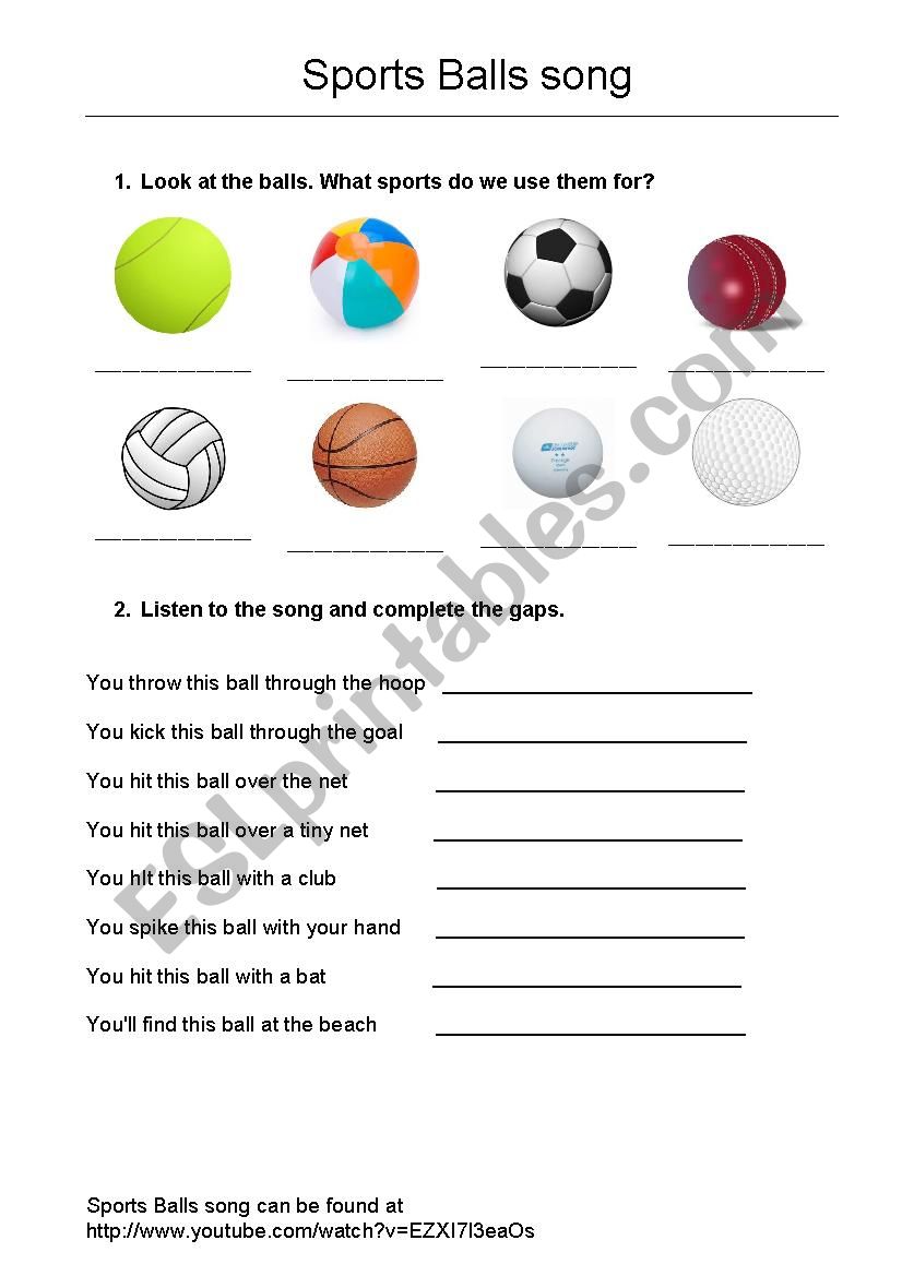 Sport balls song worksheet