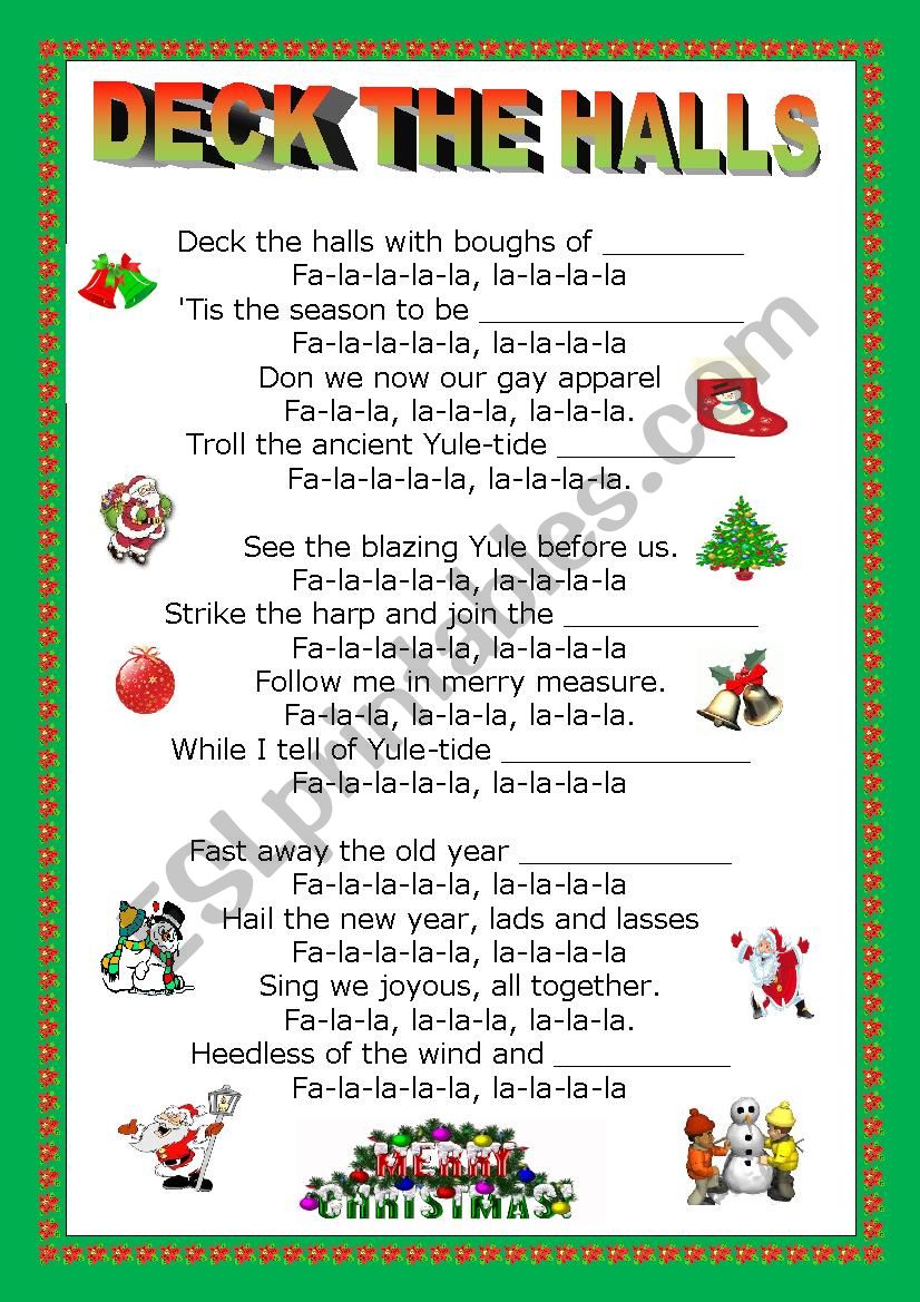 Words To Deck The Halls Printable