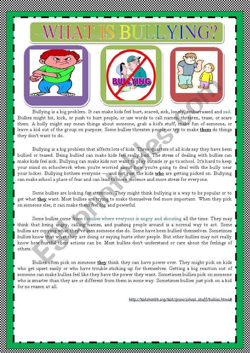 WHAT IS BULLYING? worksheet