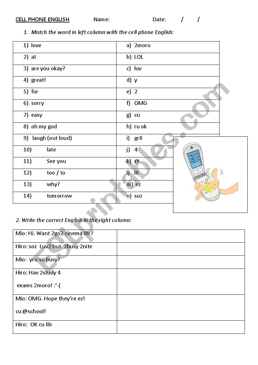 SMS / Text message English worksheet