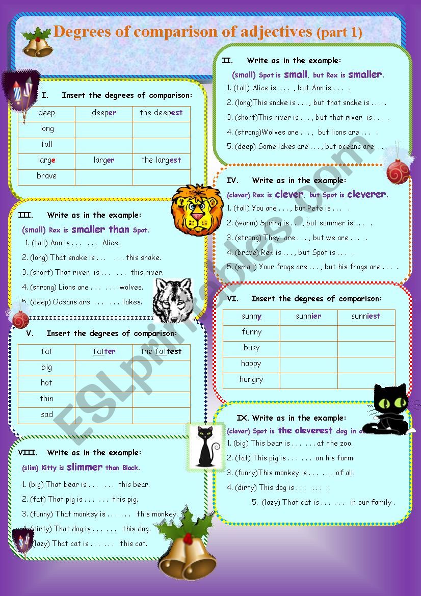 Degrees of comparison of adjectives.