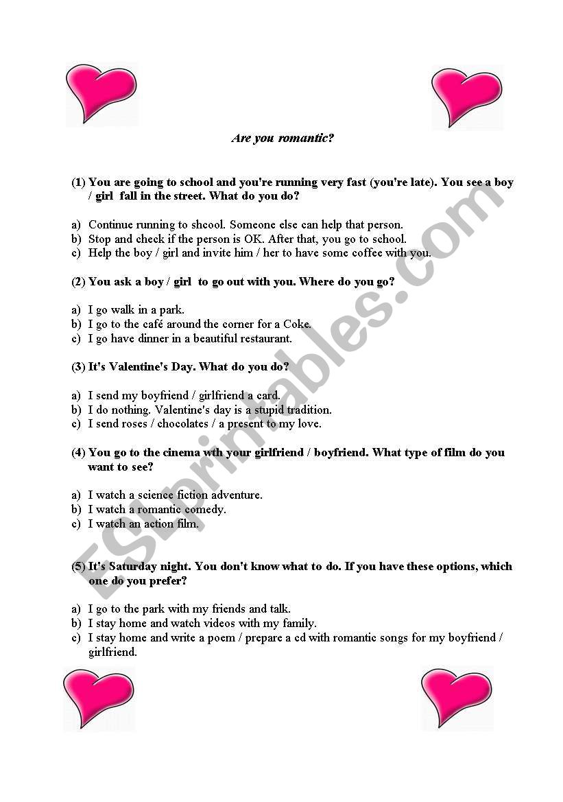 Valentines day quiz worksheet