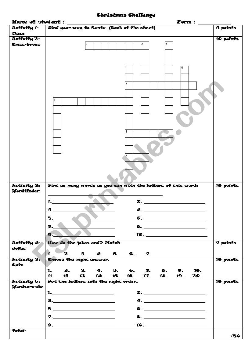 Christmas Challenge on vocabulary and traditions