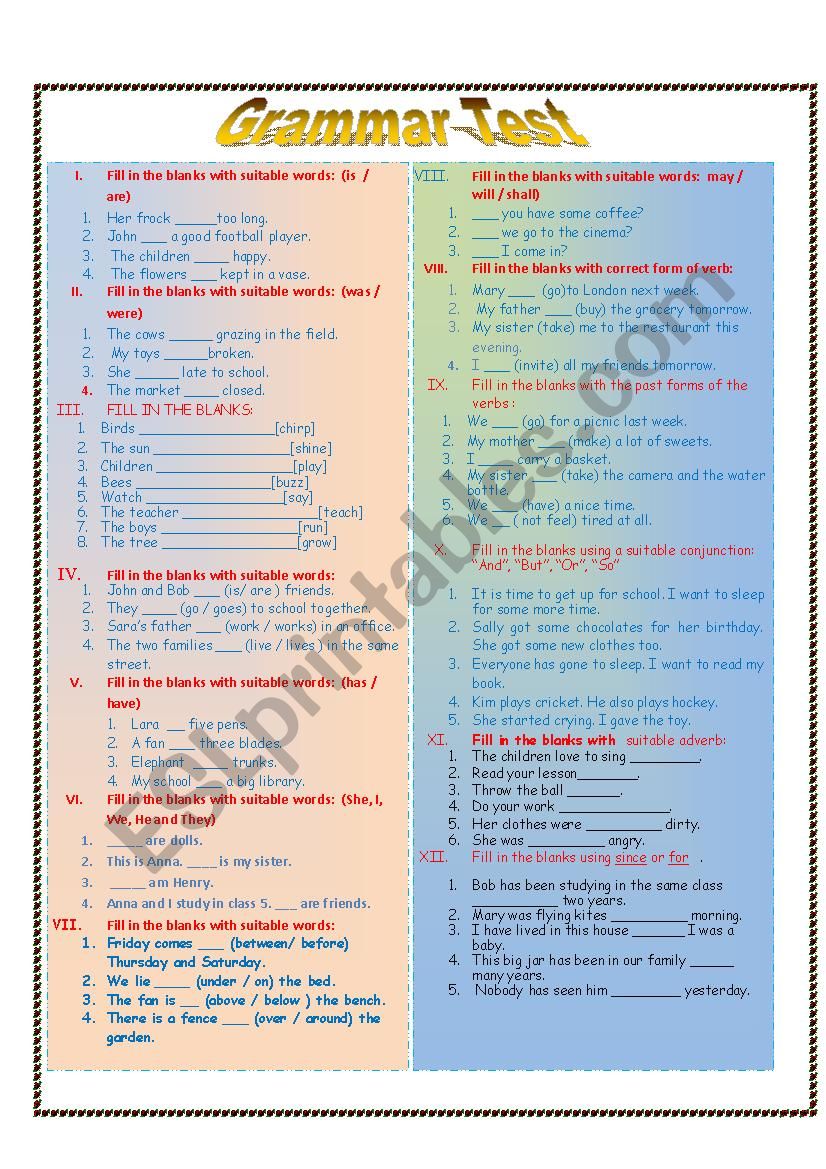 Grammar Test worksheet