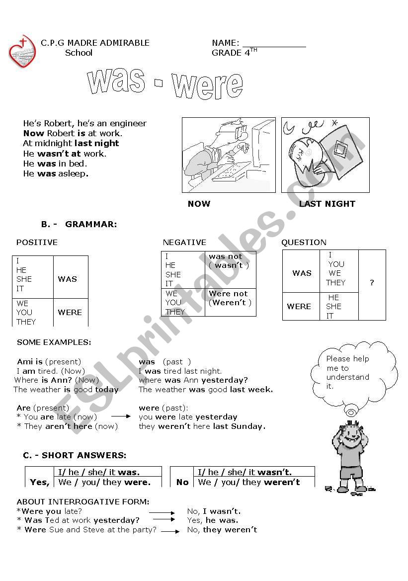 WAS AND WERE worksheet