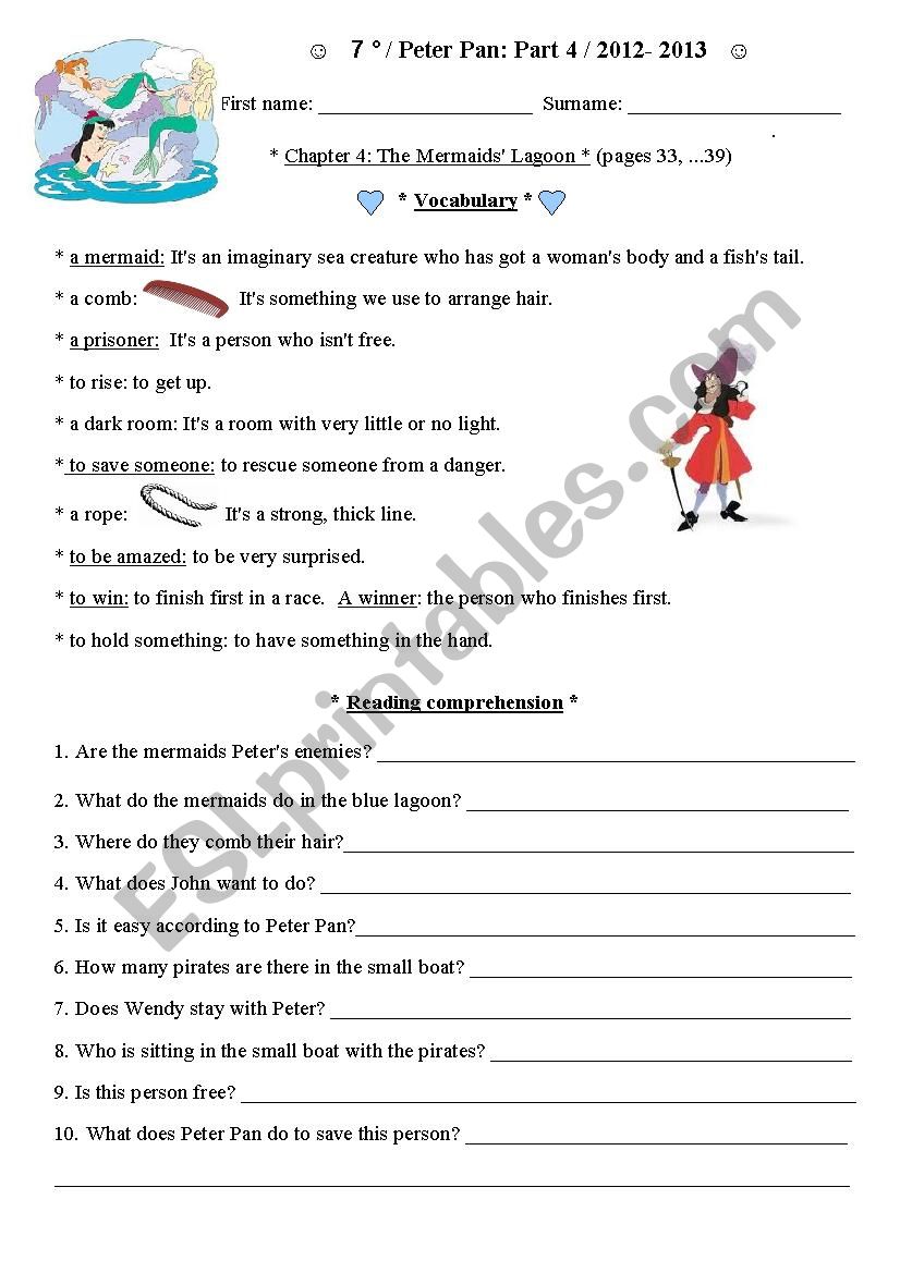 Peter Pan Chapter 4  Reading Comprehension