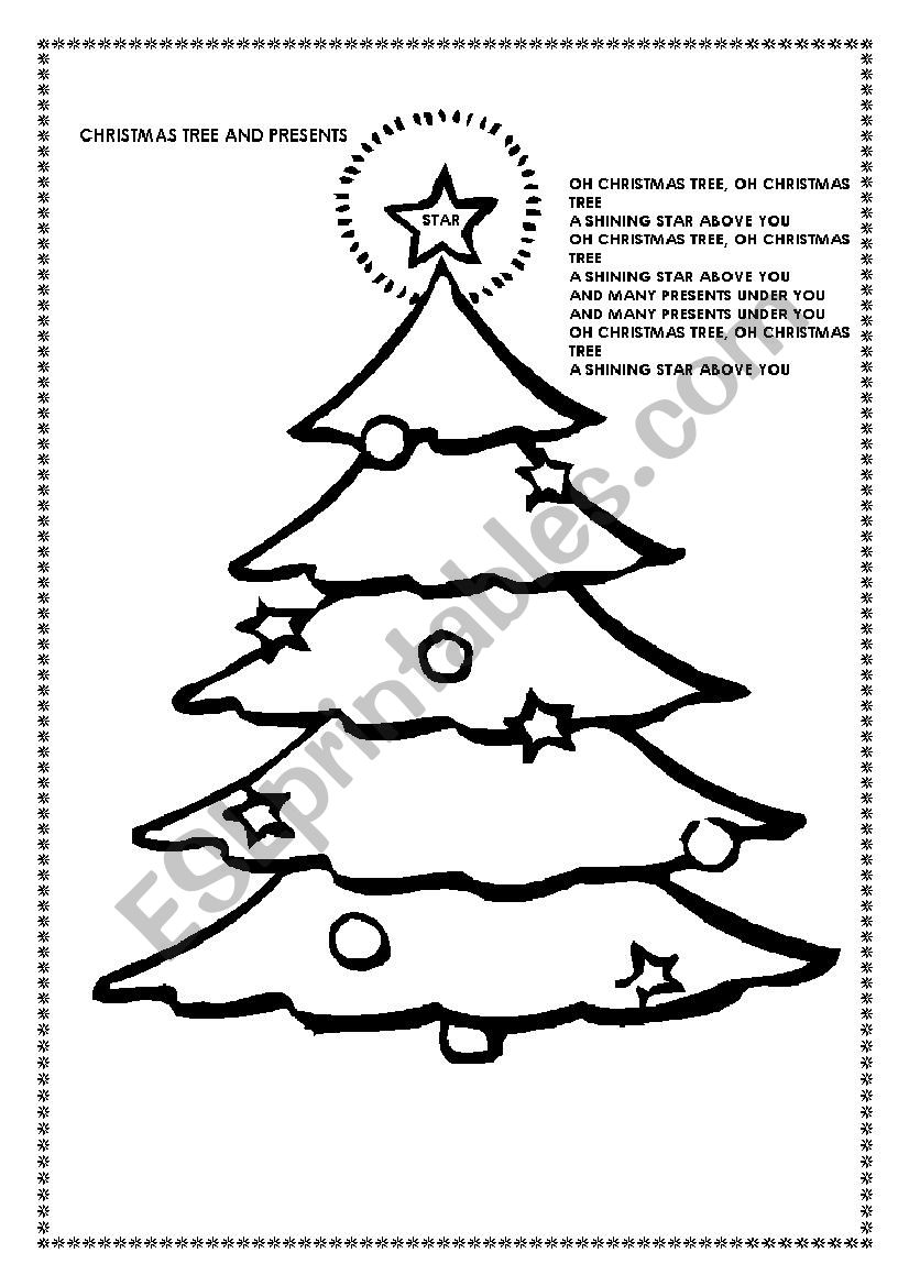 "Oh Christmas Tree " Song/ Coloring Worksheet - ESL worksheet by ncech