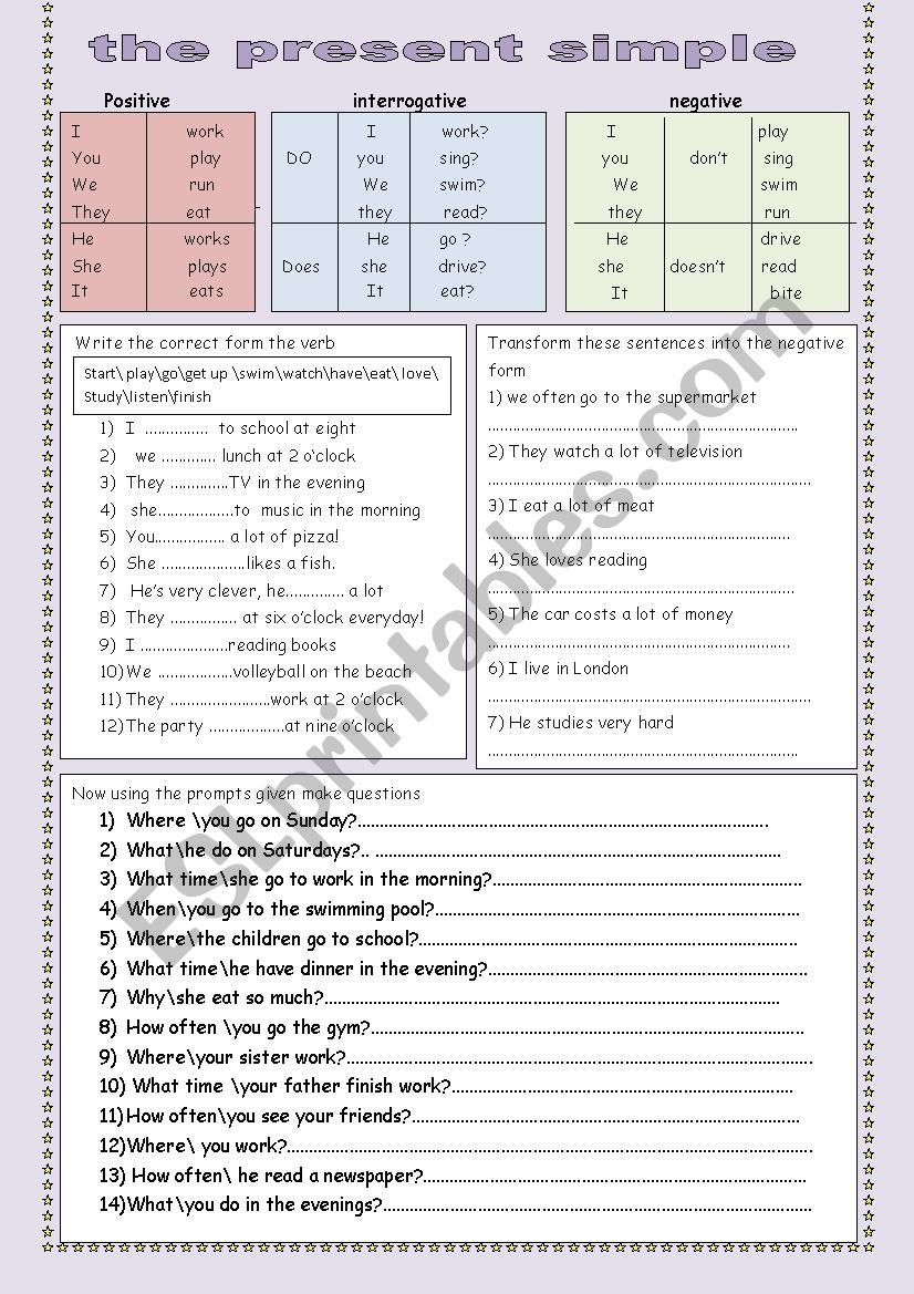  present simple worksheet