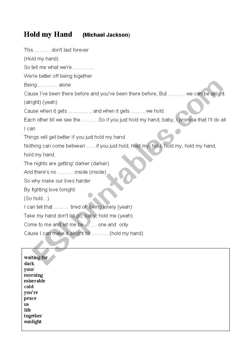 Hold My Hand worksheet