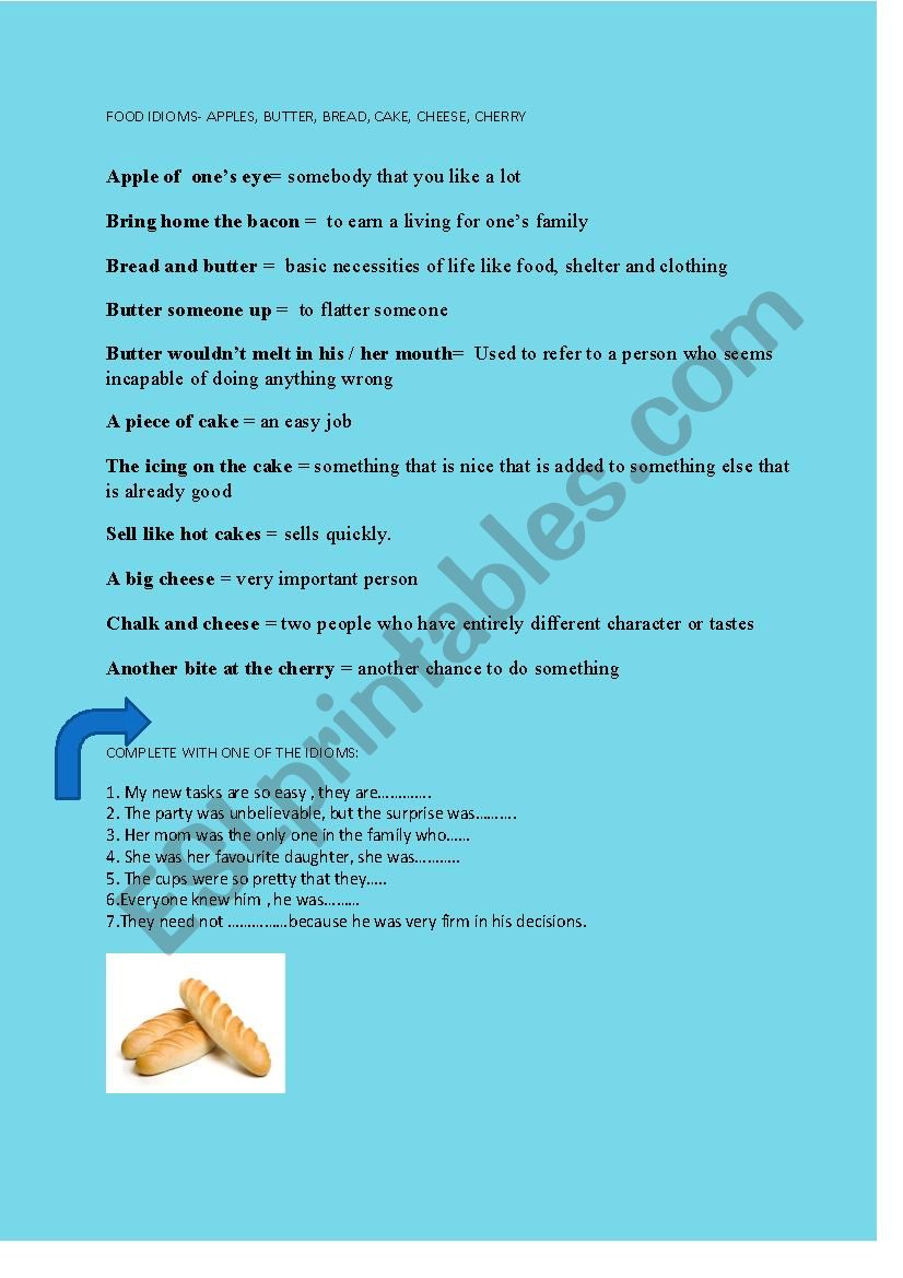 Idioms - food  worksheet