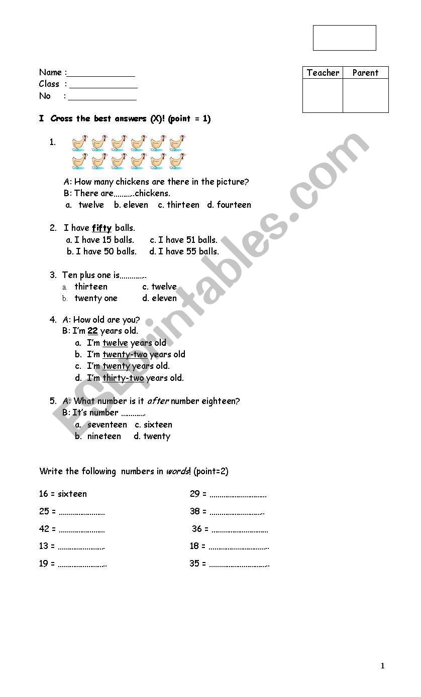 Number 1 - 50 worksheet