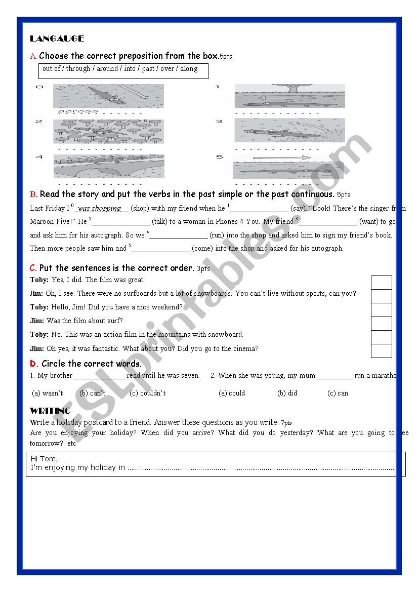 Language and writing test for 9th grade