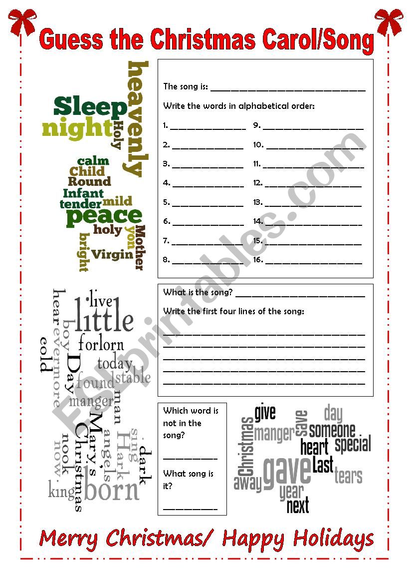 Wordle Christmas Songs worksheet