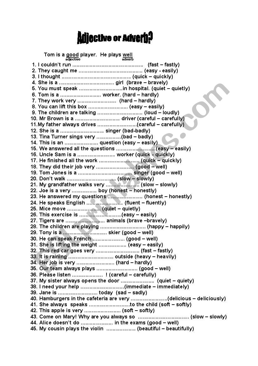 Adjectives & Adverbs worksheet