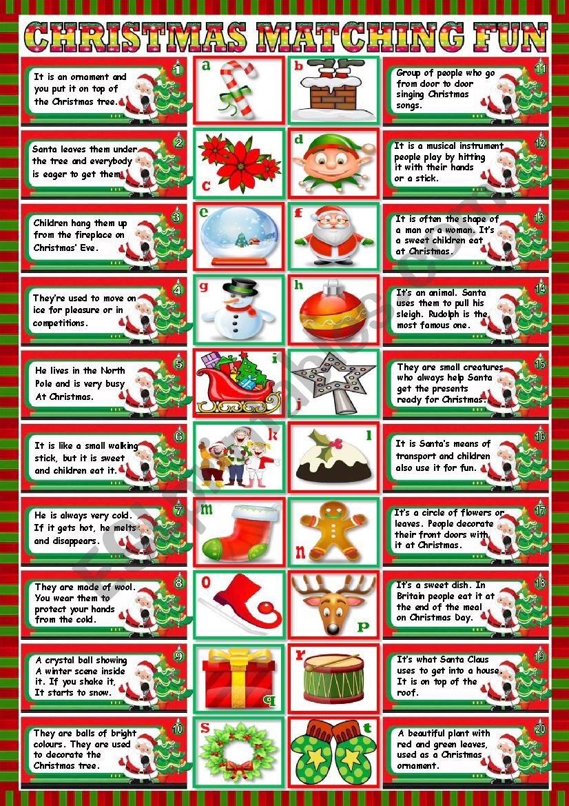 CHRISTMAS MATCHING FUN - ESL worksheet by Katiana