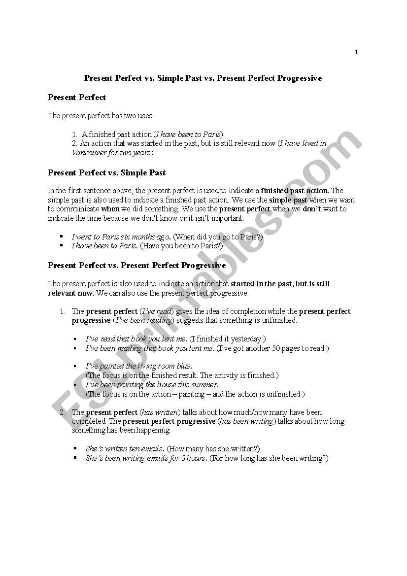 Simple Past vs Present Perfect vs Present Perfect Progressive