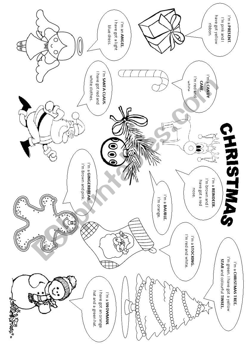 Christmas vocabulary and colouring