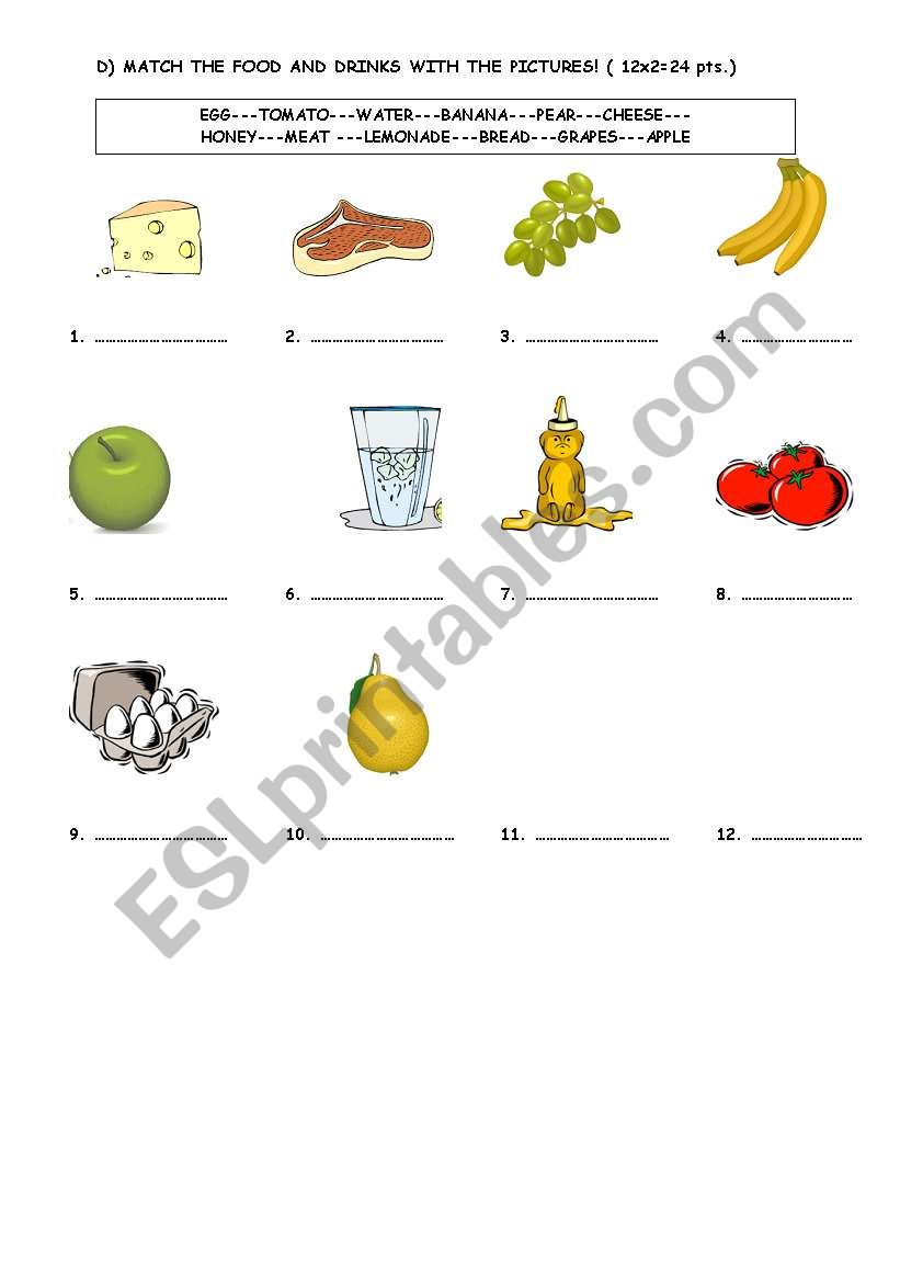 food and drinks worksheet