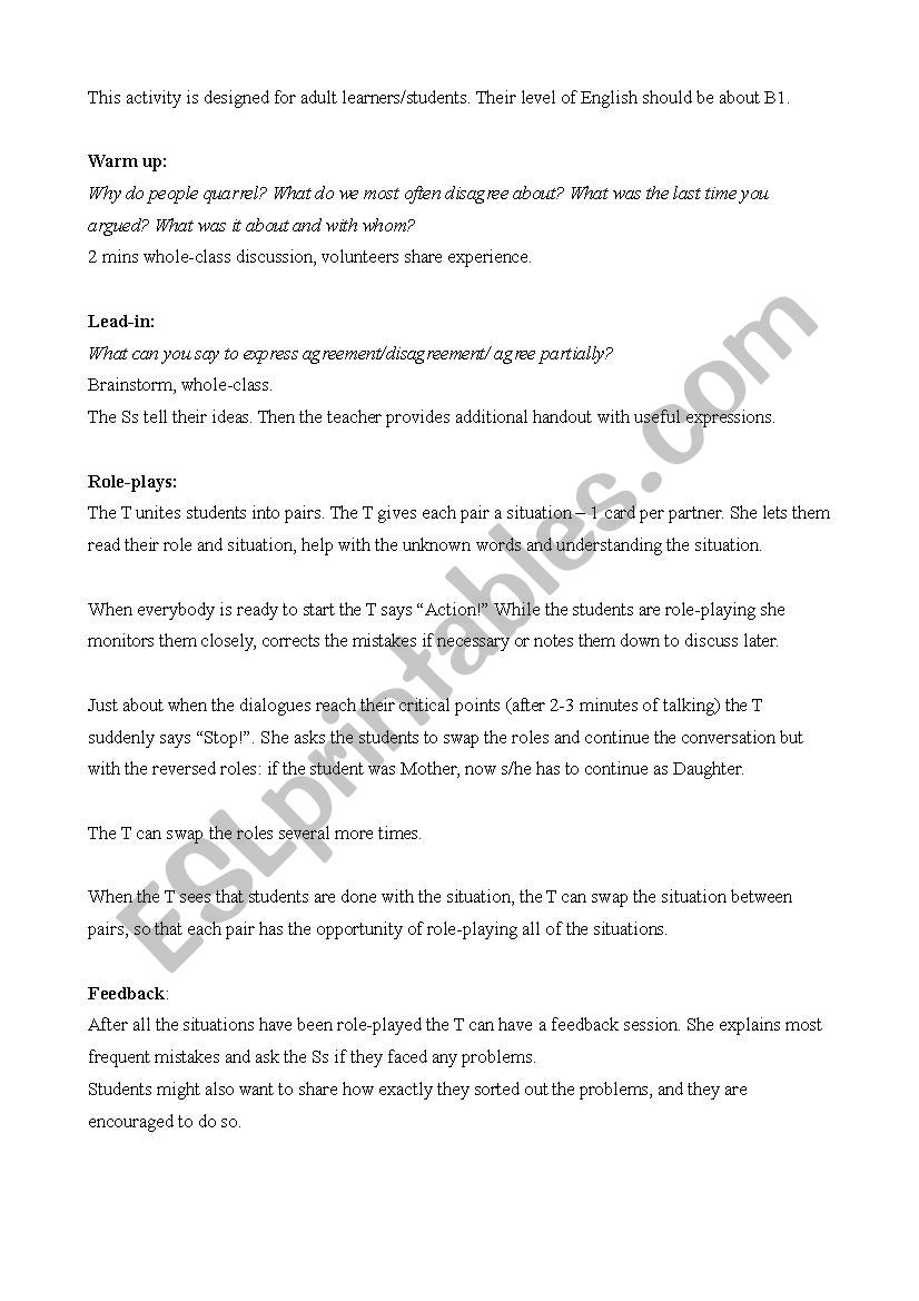 Speaking - role plays worksheet