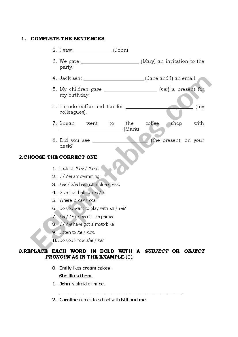 OBJECT PRONOUNS worksheet