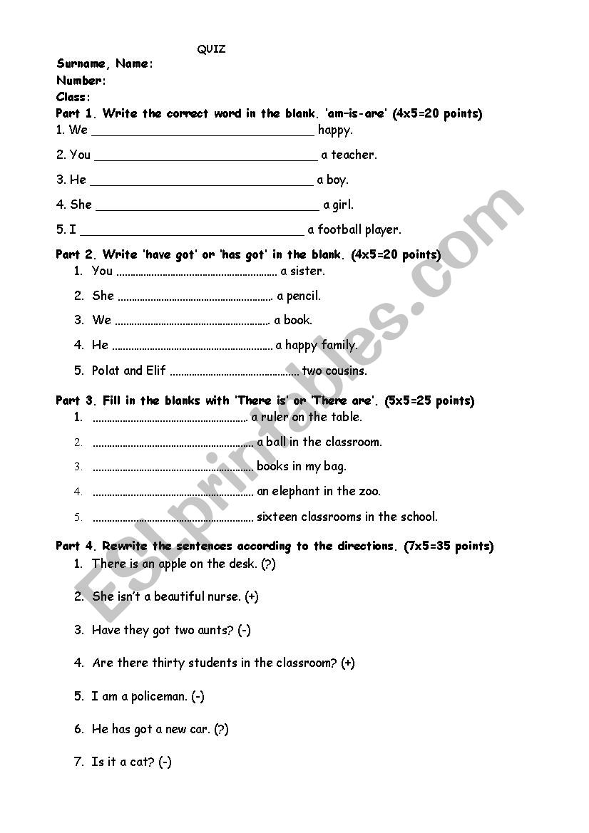 QUIZ worksheet