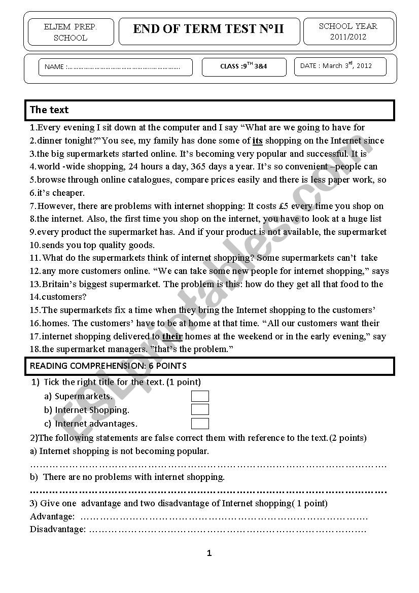 END TERM TEST 2  worksheet