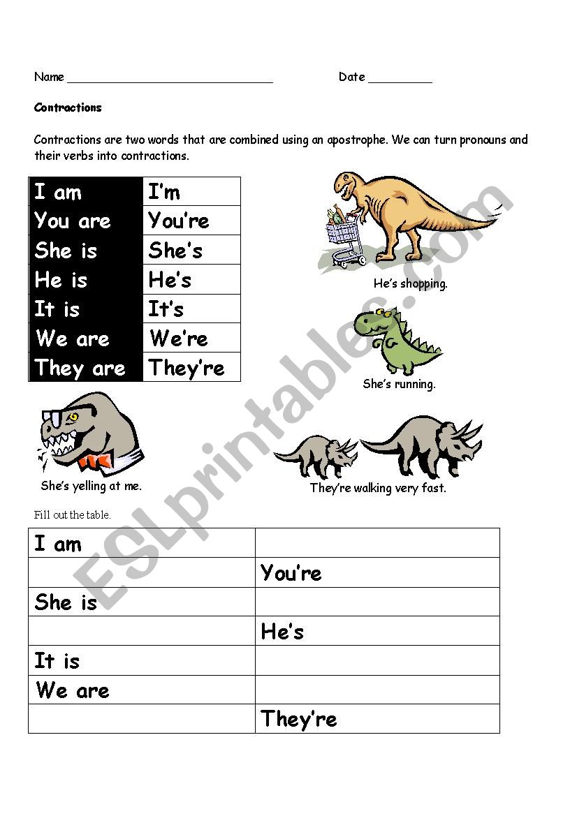 Contractions: Am Is Are worksheet