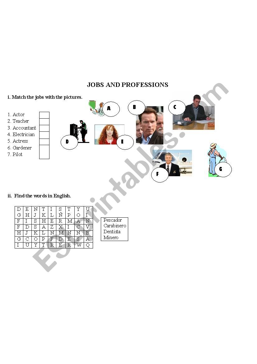 Jobs and professions worksheet