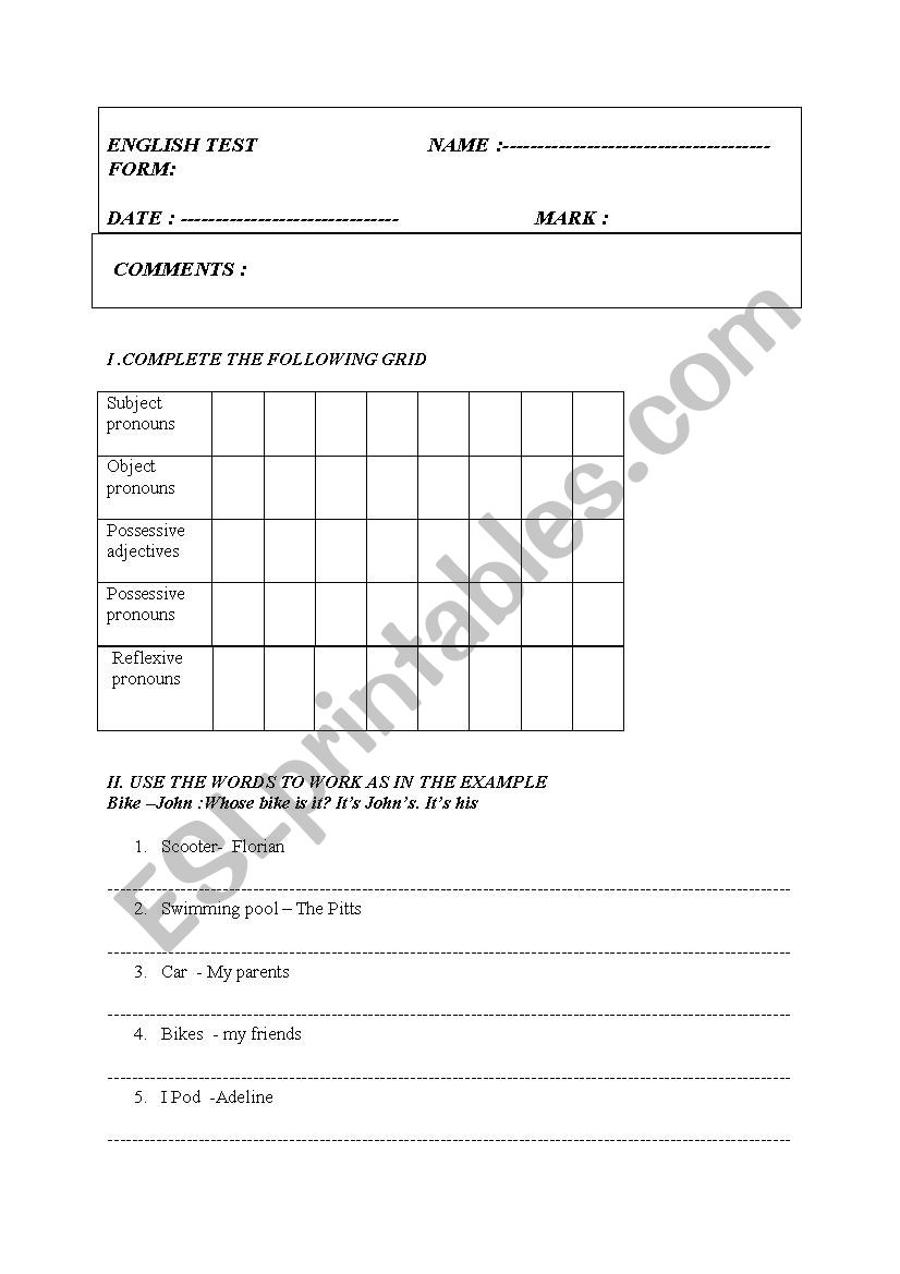 Personal pronouns and possessives